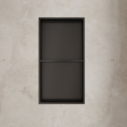 DeerValley 12" x 24" Double Shelf Shower Niche with Drainage Slope, Matte Black, White, or Stainless Steel Finish - Recessed Wall Bathroom Niche, No Tile Required