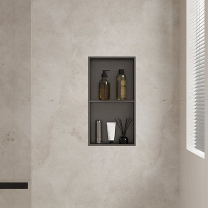 DeerValley 12" x 24" Double Shelf Shower Niche with Drainage Slope, Matte Black, White, or Stainless Steel Finish - Recessed Wall Bathroom Niche, No Tile Required