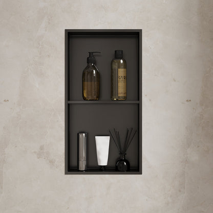 DeerValley 12" x 24" Double Shelf Shower Niche with Drainage Slope, Matte Black, White, or Stainless Steel Finish - Recessed Wall Bathroom Niche, No Tile Required