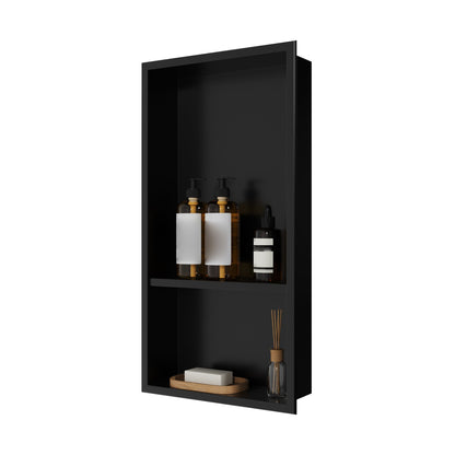 DeerValley 12" x 24" Double Shelf Shower Niche with Drainage Slope, Matte Black, White, or Stainless Steel Finish - Recessed Wall Bathroom Niche, No Tile Required