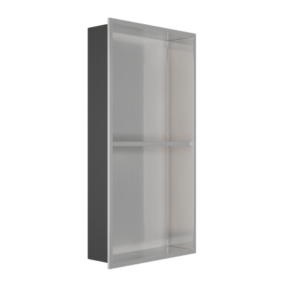 DeerValley 12" x 24" Double Shelf Shower Niche with Drainage Slope, Matte Black, White, or Stainless Steel Finish - Recessed Wall Bathroom Niche, No Tile Required