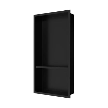 DeerValley 12" x 24" Double Shelf Shower Niche with Drainage Slope, Matte Black, White, or Stainless Steel Finish - Recessed Wall Bathroom Niche, No Tile Required