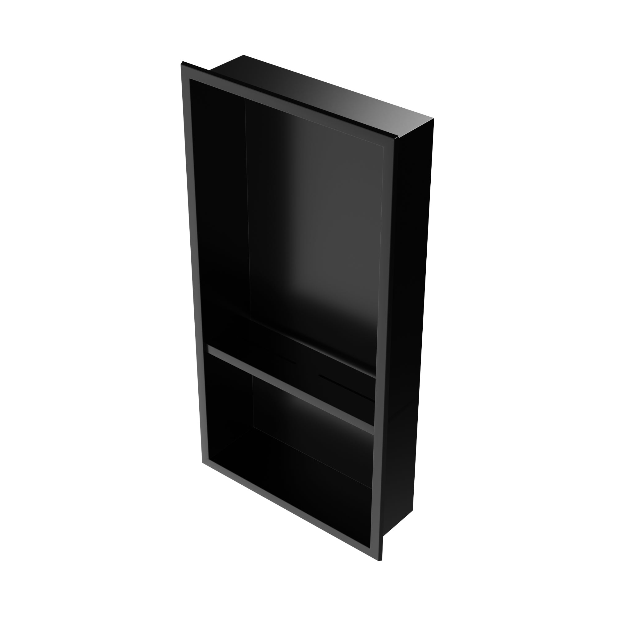 DeerValley 12" x 24" Double Shelf Shower Niche with Drainage Slope, Matte Black, White, or Stainless Steel Finish - Recessed Wall Bathroom Niche, No Tile Required