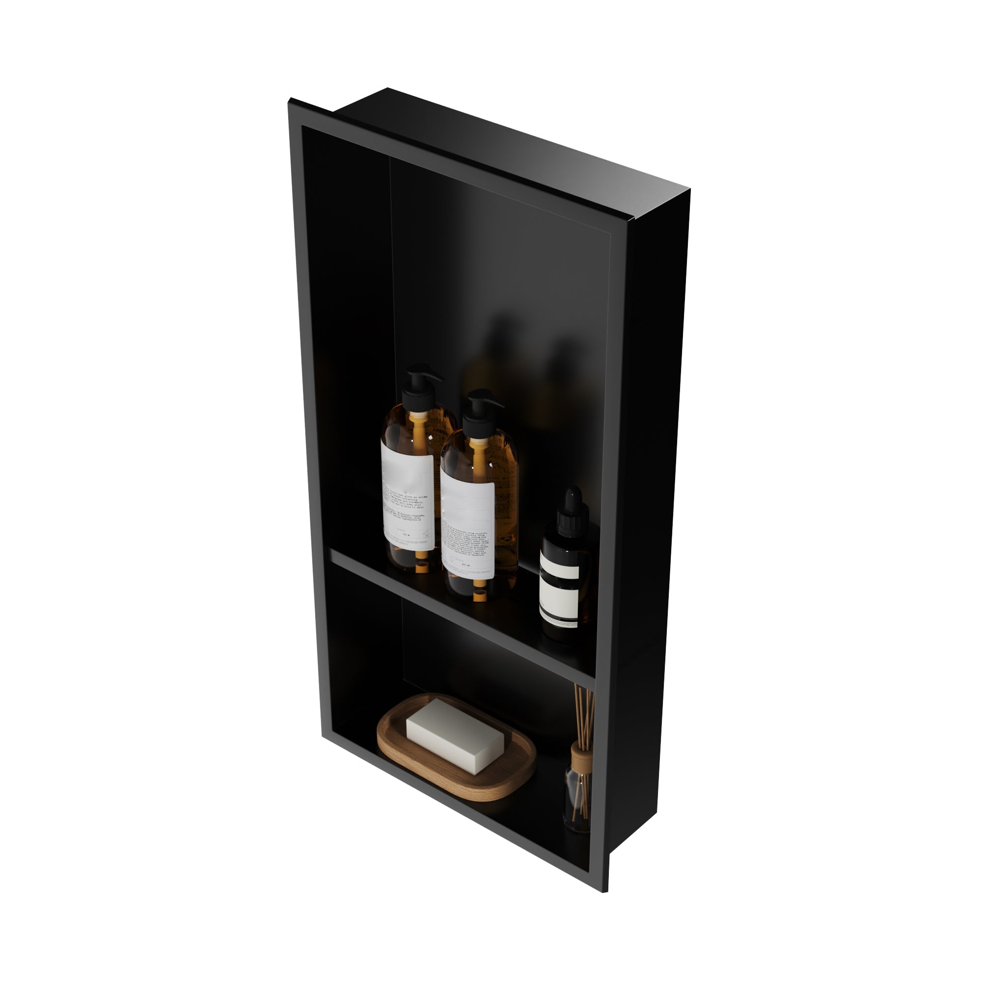 DeerValley 12" x 24" Double Shelf Shower Niche with Drainage Slope, Matte Black, White, or Stainless Steel Finish - Recessed Wall Bathroom Niche, No Tile Required