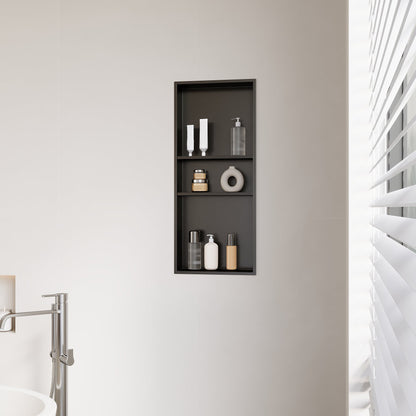 DeerValley 13" x 31" Triple Shelf Shower Niche with Drainage Slope, Matte Black, - Recessed Wall Bathroom Niche, No Tile Required