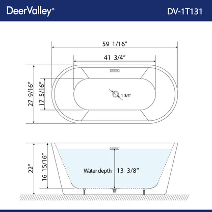 DeerValley Bath DeerValley DV-1T131 Liberty 59" X 28" Freestanding Acrylic Bathtub