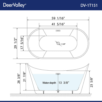 DeerValley Bath DeerValley DV-1T151 Horizon 59" X 30" Freestanding Acrylic Bathtub