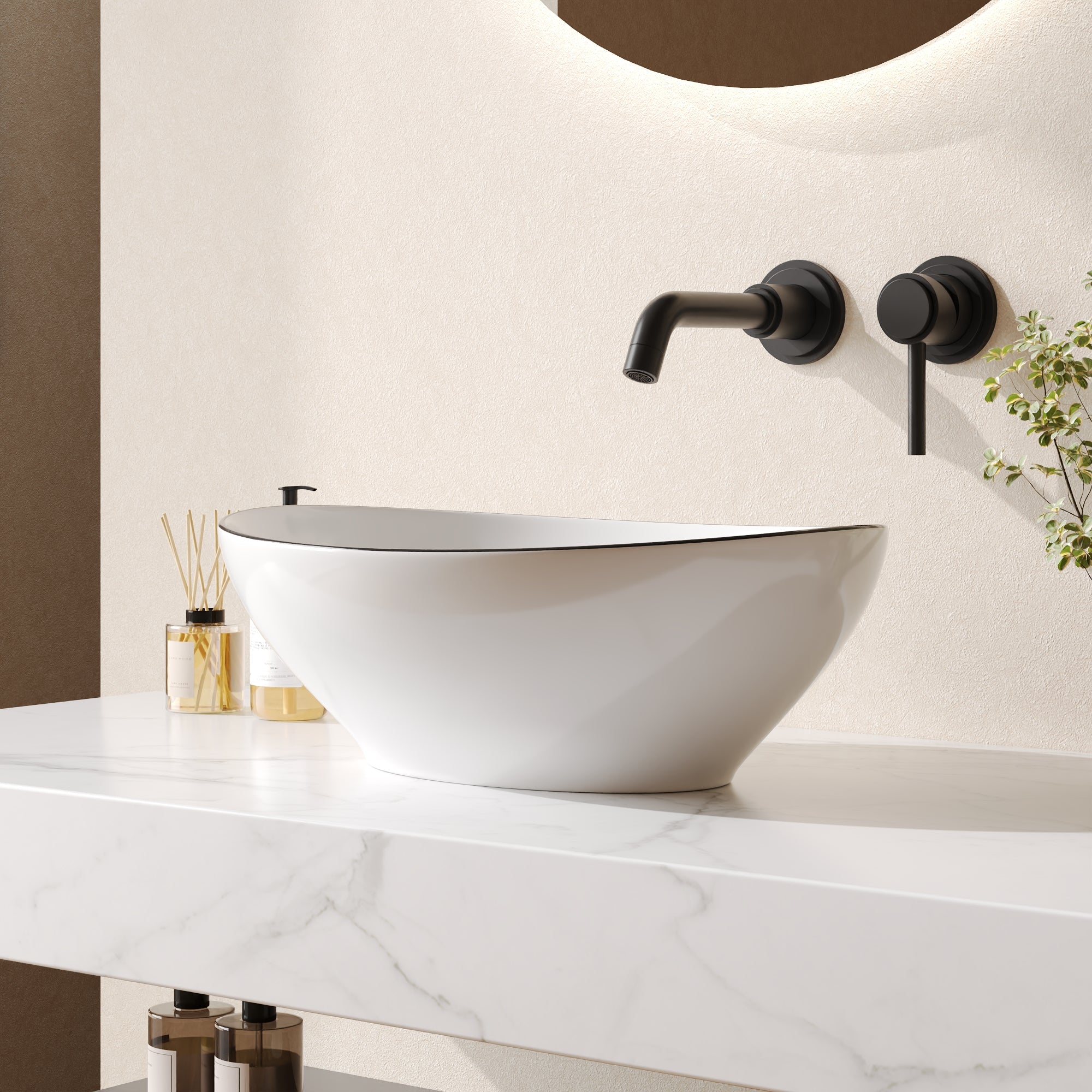 DeerValley Horizon White Ceramic Glazed Oval Vessel Bathroom Sink