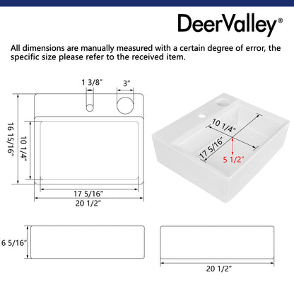 APEX 17" Rectangular Vessel Bathroom Sink, With Hidden Drainage