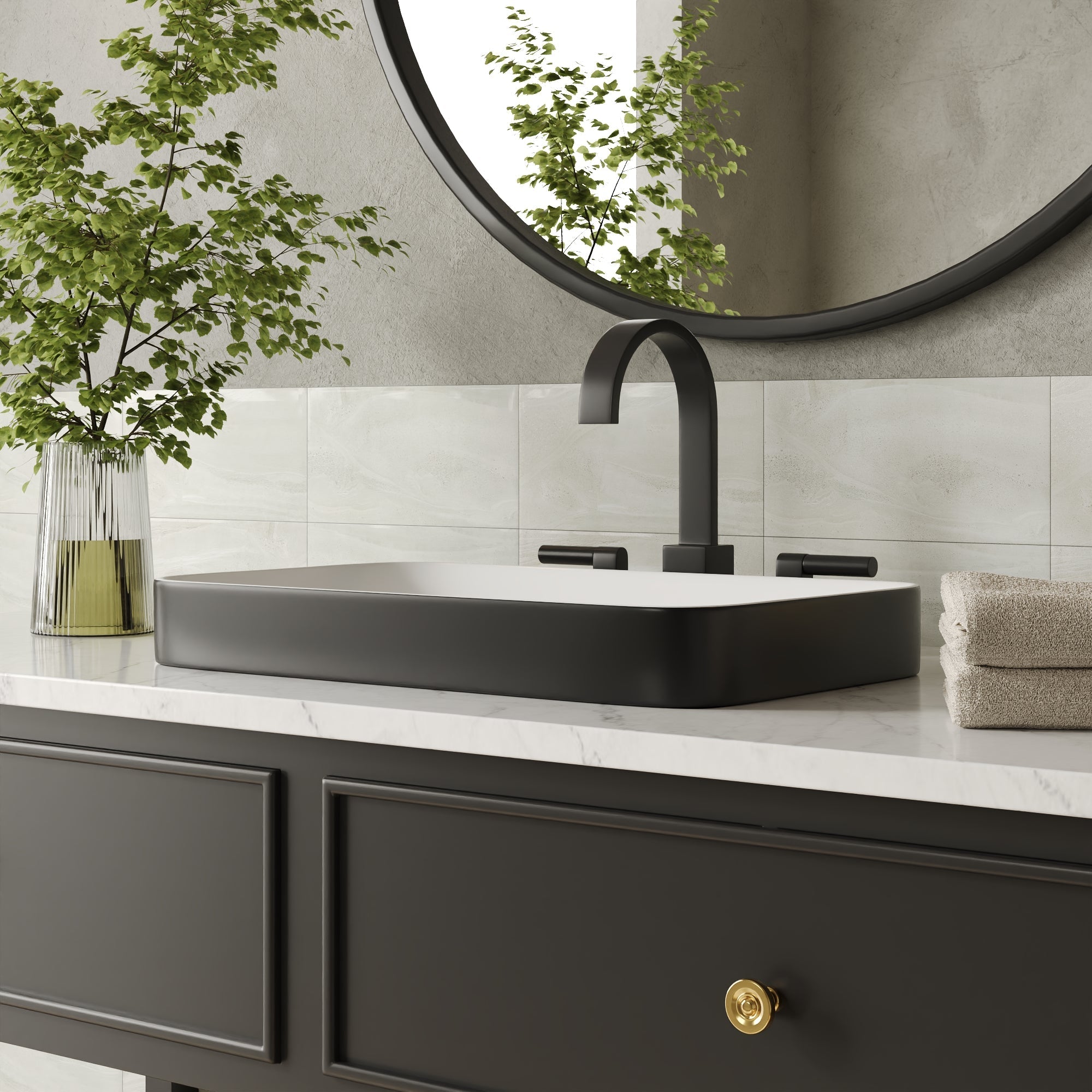 ALLY 12"/16" Rectangular Drop-in Bathroom Sink With Multiple Colors, Scratch-Resistant Ceramic