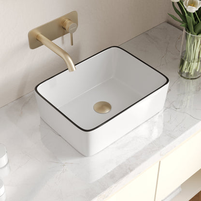 DeerValley Liberty 16"x 12" Rectangular Vitreous China Vessel Bathroom Sink, White with Black Striped Edge - DV-1V0317
