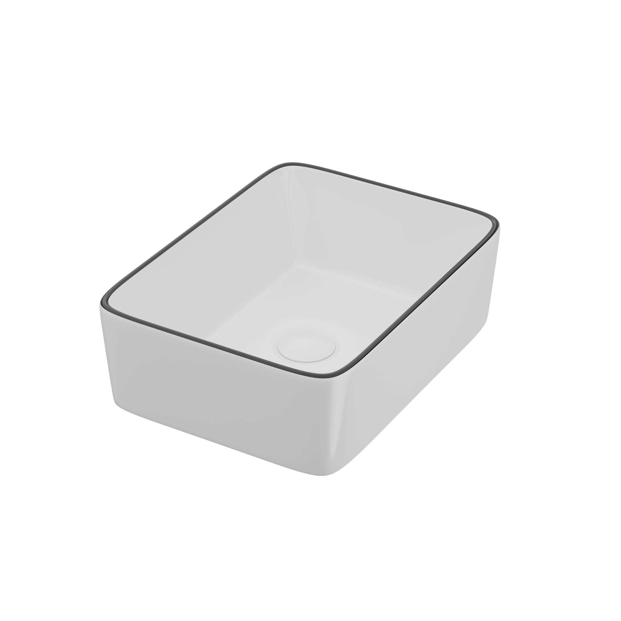 DeerValley Liberty 16"x 12" Rectangular Vitreous China Vessel Bathroom Sink, White with Black Striped Edge - DV-1V0317