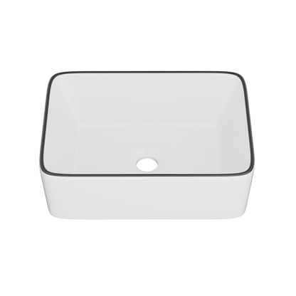 DeerValley Liberty 16"x 12" Rectangular Vitreous China Vessel Bathroom Sink, White with Black Striped Edge - DV-1V0317