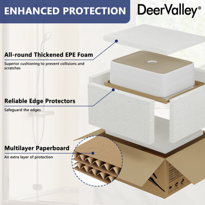DeerValley Liberty 16"x 12" Rectangular Vitreous China Vessel Bathroom Sink, White with Black Striped Edge - DV-1V0317
