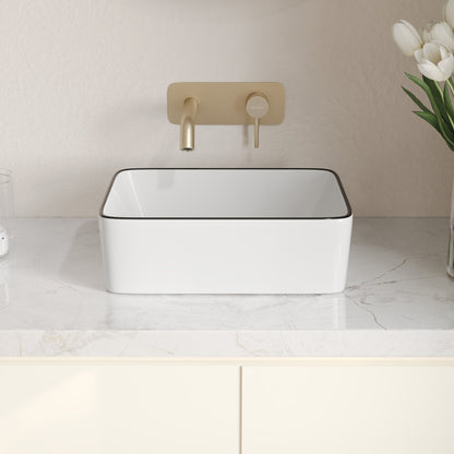 DeerValley Liberty 16"x 12" Rectangular Vitreous China Vessel Bathroom Sink, White with Black Striped Edge - DV-1V0317