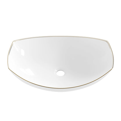 DeerValley 22" x 16" Boat-Shaped Ceramic Vessel Sink with Gold Striped Edges - DV-1V0319