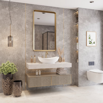 DeerValley 22" x 16" Boat-Shaped Ceramic Vessel Sink with Gold Striped Edges - DV-1V0319