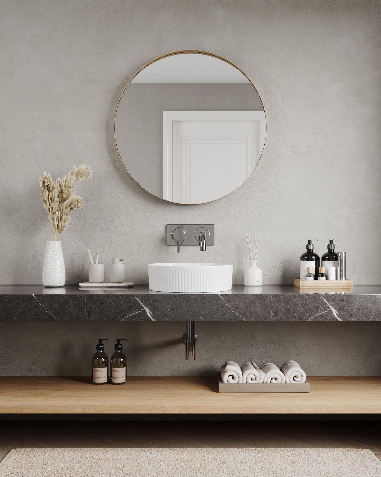 DeerValley DV-1V0320 16" x 16" Round Ceramic Vessel Sink with Wavy Texture Design