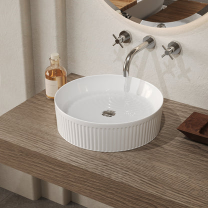 DeerValley DV-1V0320 16" x 16" Round Ceramic Vessel Sink with Wavy Texture Design