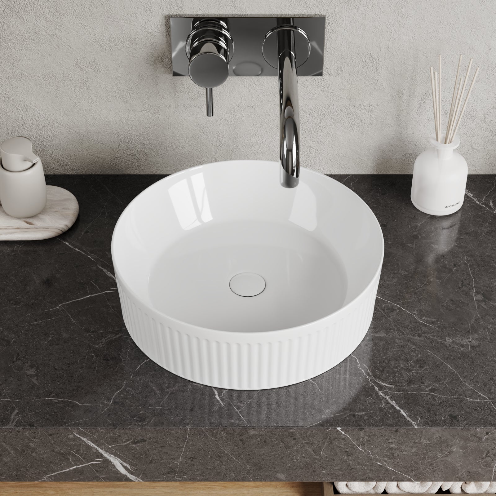 DeerValley DV-1V0320 16" x 16" Round Ceramic Vessel Sink with Wavy Texture Design
