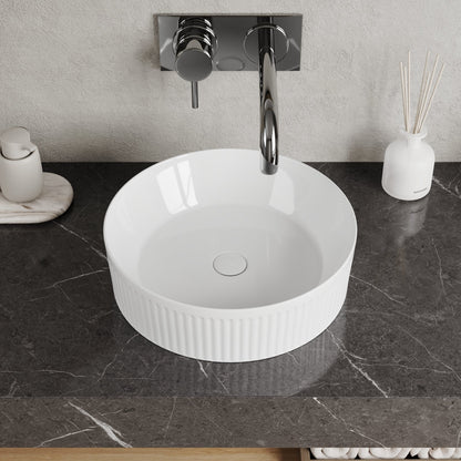 DeerValley DV-1V0320 16" x 16" Round Ceramic Vessel Sink with Wavy Texture Design