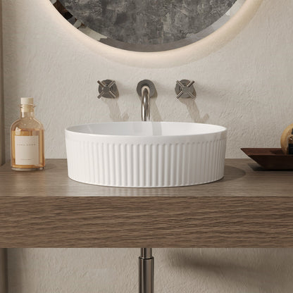DeerValley DV-1V0320 16" x 16" Round Ceramic Vessel Sink with Wavy Texture Design