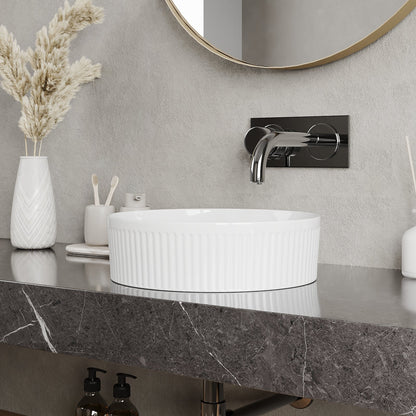 DeerValley DV-1V0320 16" x 16" Round Ceramic Vessel Sink with Wavy Texture Design