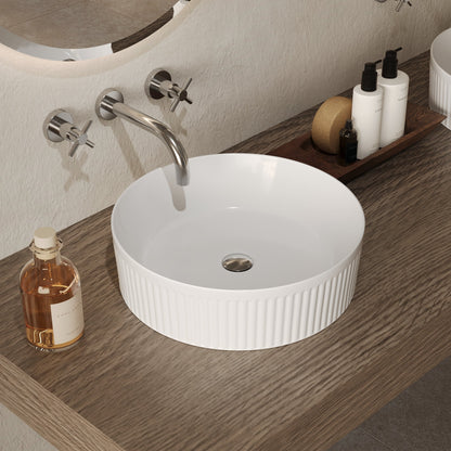 DeerValley DV-1V0320 16" x 16" Round Ceramic Vessel Sink with Wavy Texture Design