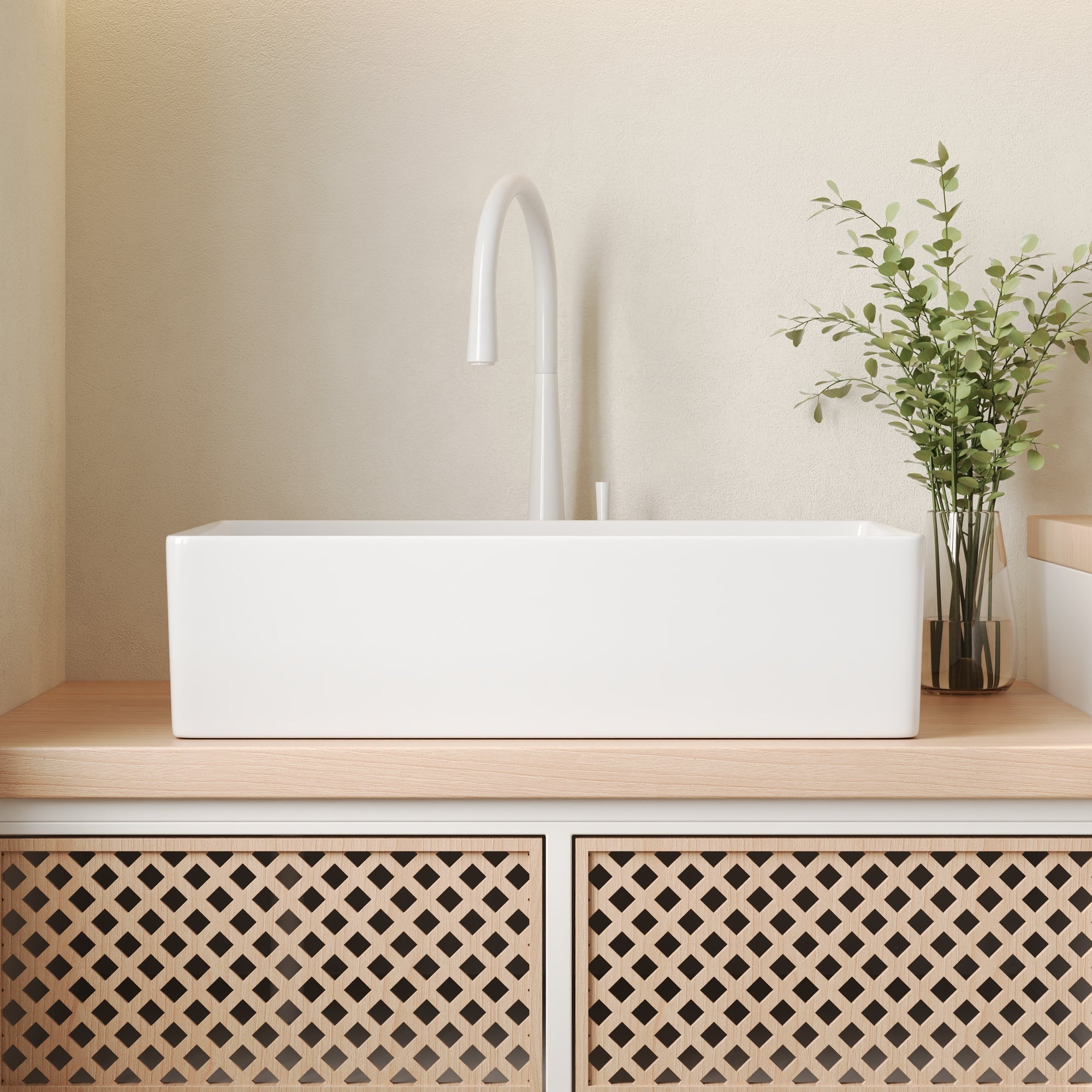 Perch 24" x 17" Square Ceramic Vessel Sink with Slanted Washboard Design