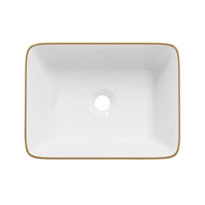 DeerValley DV-1V0366  16"x12" Rectangular Vessel Sink with Gold Trim, White Ceramic Above Counter Bathroom Sink Bowl, DV-1V0366