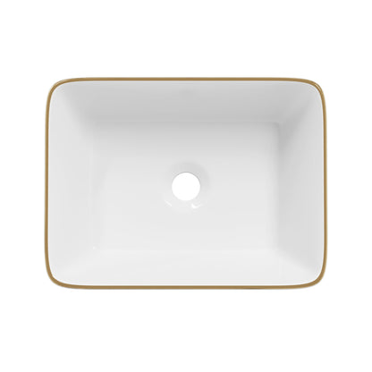 DeerValley Liberty 16"x12" Rectangular Vessel Sink with Gold Trim, White Ceramic Above Counter Bathroom Sink Bowl, DV-1V0366