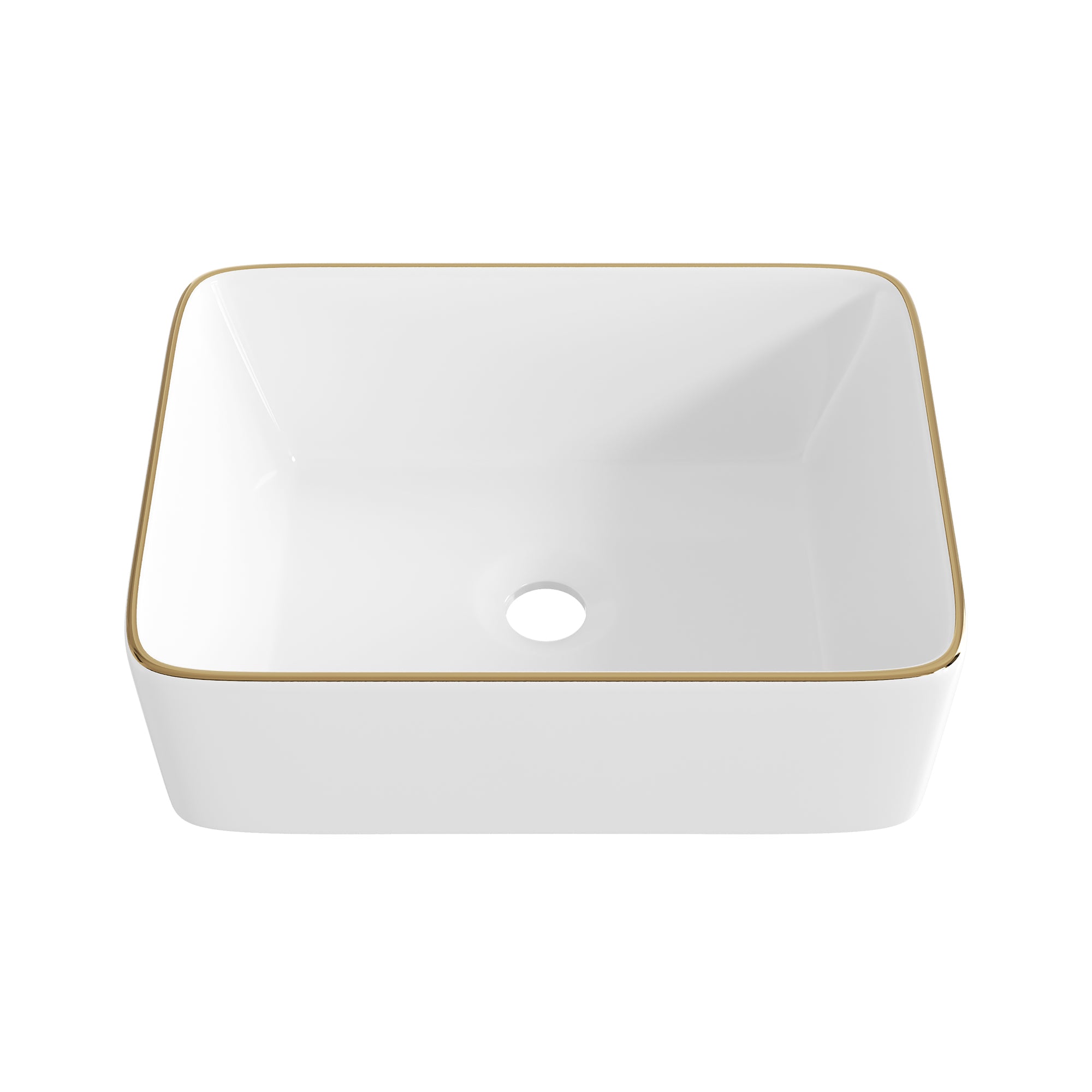 DeerValley Liberty 16"x12" Rectangular Vessel Sink with Gold Trim, White Ceramic Above Counter Bathroom Sink Bowl, DV-1V0366