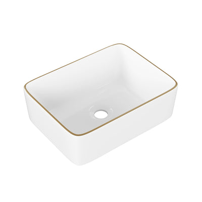 DeerValley DV-1V0366  16"x12" Rectangular Vessel Sink with Gold Trim, White Ceramic Above Counter Bathroom Sink Bowl, DV-1V0366