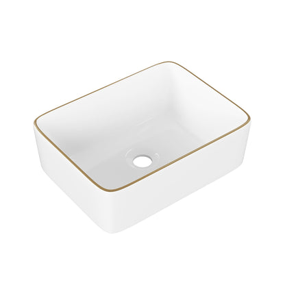 DeerValley Liberty 16"x12" Rectangular Vessel Sink with Gold Trim, White Ceramic Above Counter Bathroom Sink Bowl, DV-1V0366