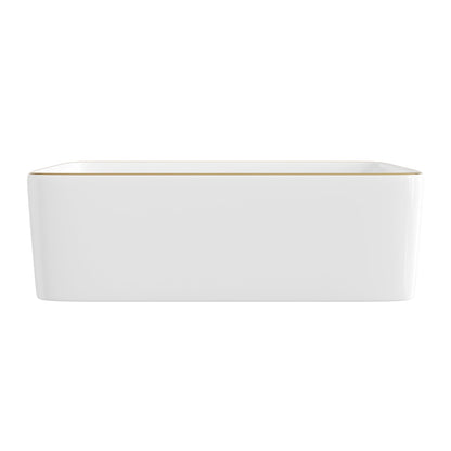 DeerValley Liberty 16"x12" Rectangular Vessel Sink with Gold Trim, White Ceramic Above Counter Bathroom Sink Bowl, DV-1V0366