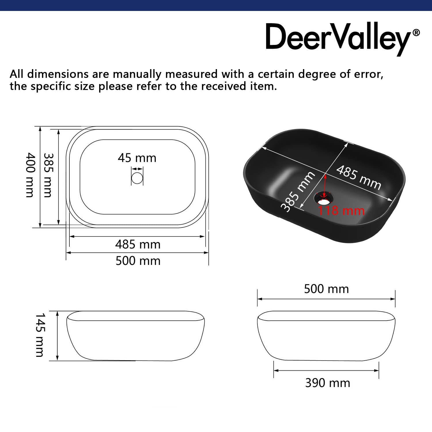 PRISM 20" Rectangular Vessel Bathroom Sink, Without Overflow