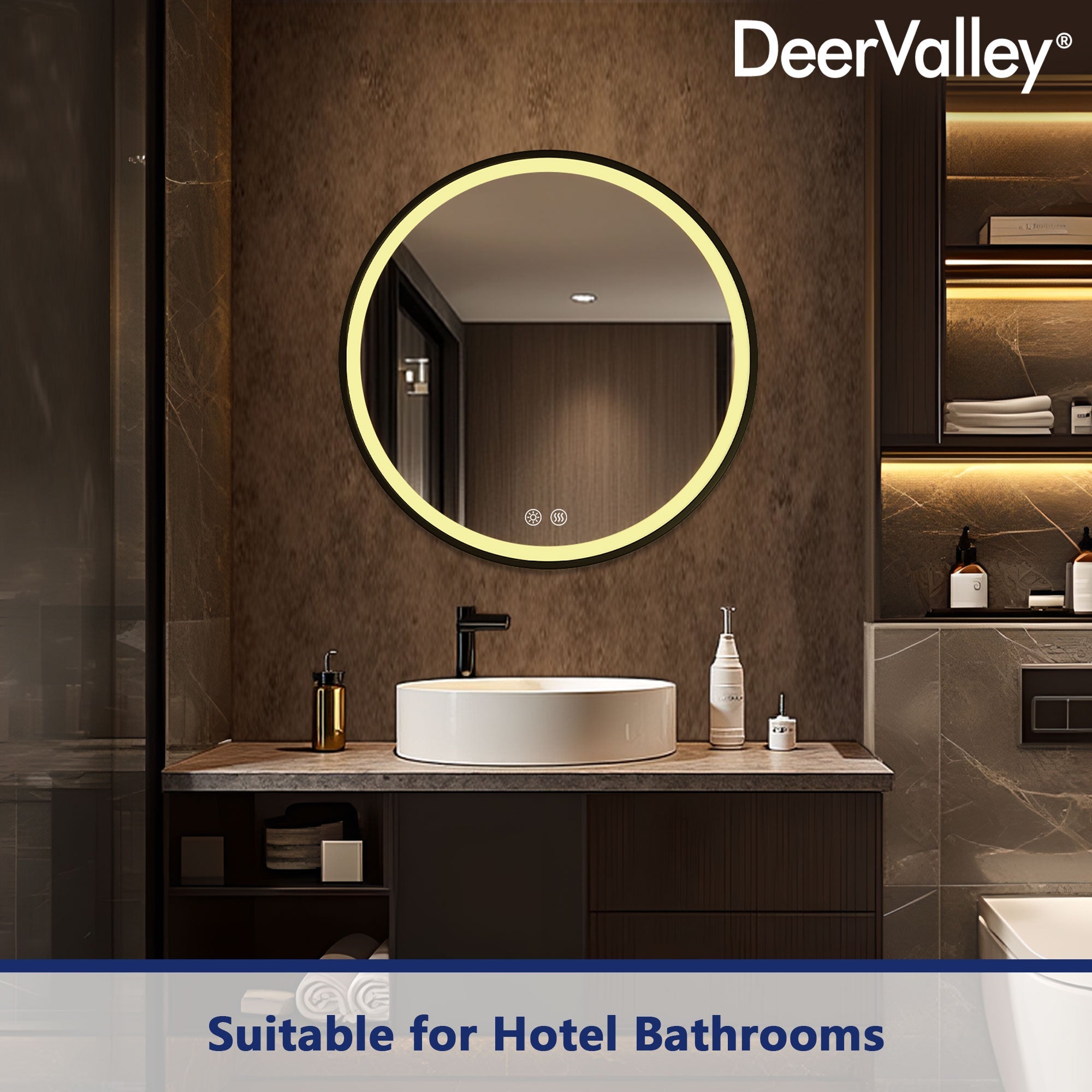 Prism 24 in Round Framed LED Medicine Cabinet with Defogger, Stepless Dimming, Built-in Outlet, Black