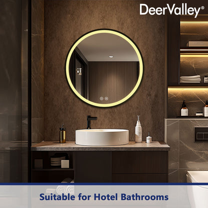 Prism 24 in Round Framed LED Medicine Cabinet with Defogger, Stepless Dimming, Built-in Outlet, Black