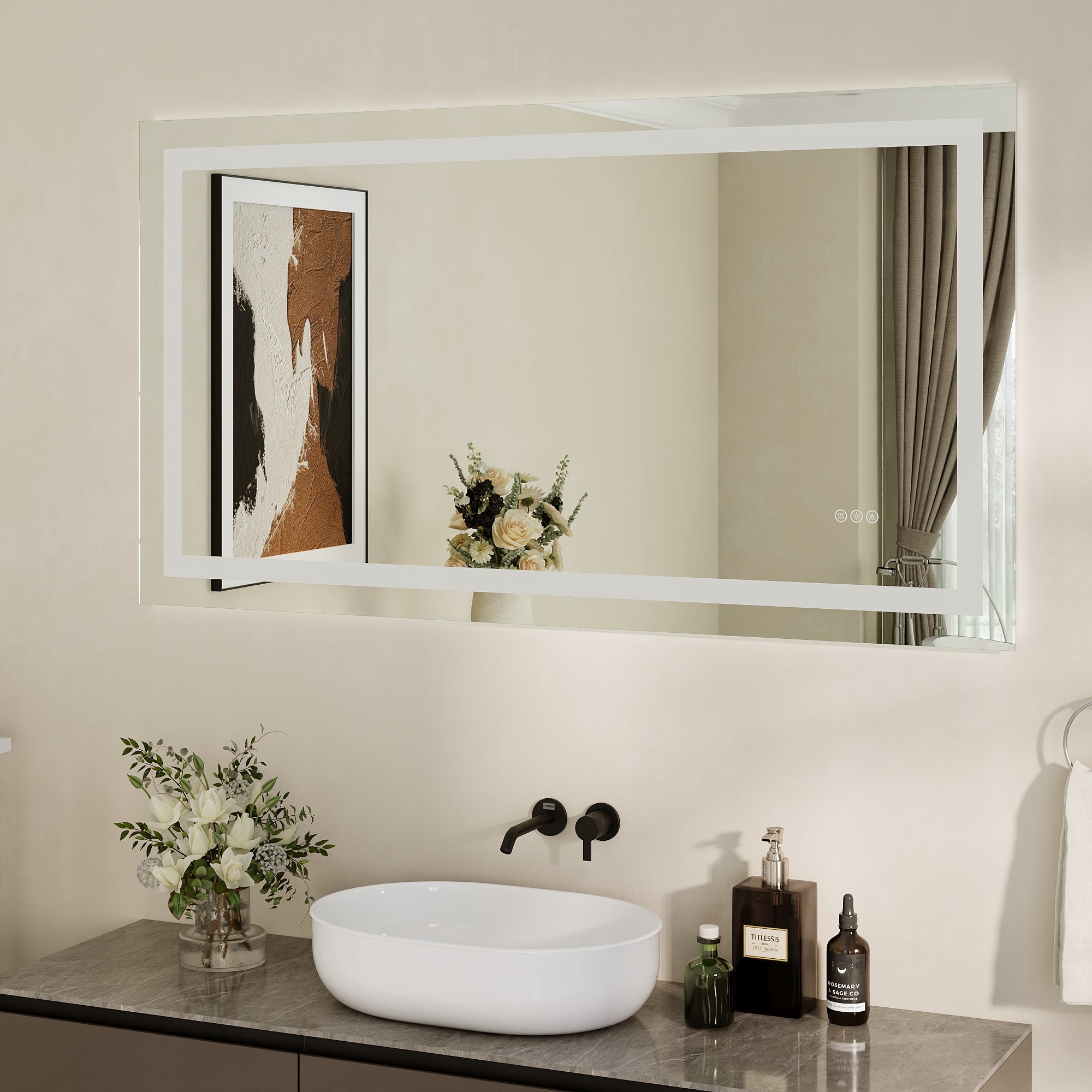 DeerValley 40"x 32" / 55"x 30"  LED Bathroom Mirror with Lights, 1.5X Anti-Fog, Front and Backlit Frameless LED Mirror£¬DV-1VM0309/DV-1VM0308