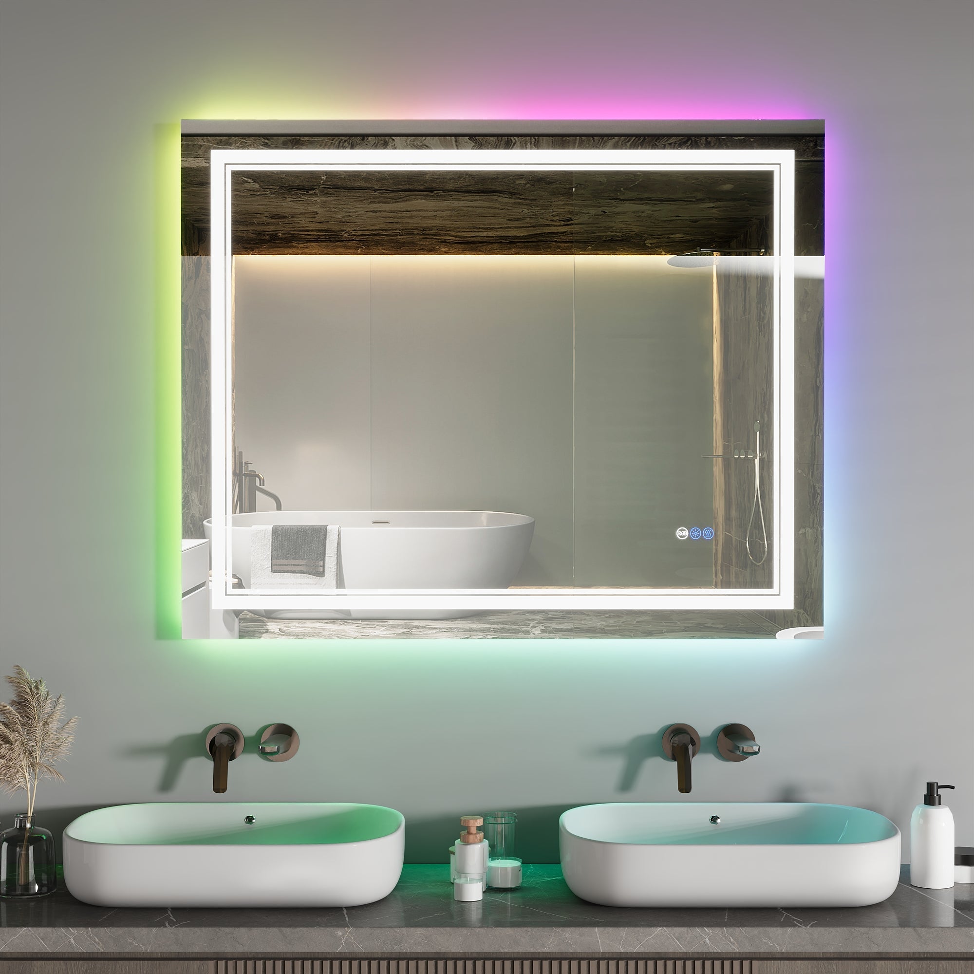 DeerValley 40"x 32" RGB LED Bathroom Mirror, Front Light and RGB Backlit Lighted Vanity Mirror