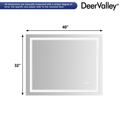 DeerValley 40"x 32" RGB LED Bathroom Mirror, Front Light and RGB Backlit Lighted Vanity Mirror
