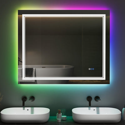 DeerValley 40"x 32" RGB LED Bathroom Mirror, Front Light and RGB Backlit Lighted Vanity Mirror