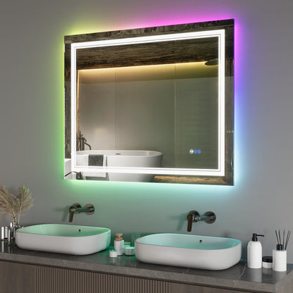 DeerValley 40"x 32" RGB LED Bathroom Mirror, Front Light and RGB Backlit Lighted Vanity Mirror