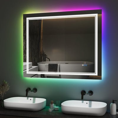 DeerValley 40"x 32" RGB LED Bathroom Mirror, Front Light and RGB Backlit Lighted Vanity Mirror