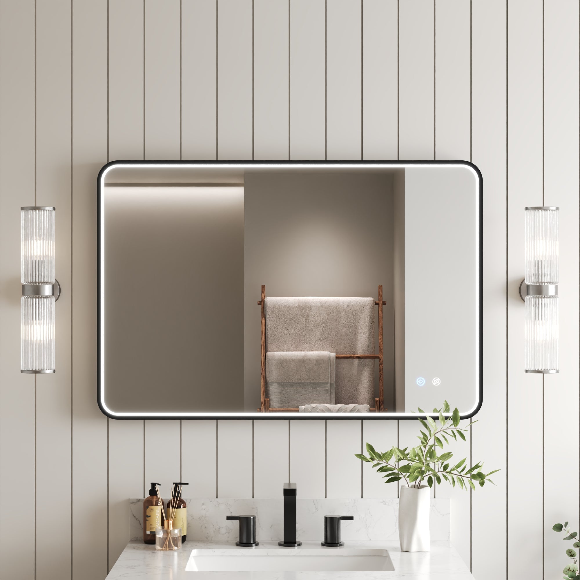 DeerValley 24"x 36"  LED Bathroom Vanity Mirror, Wall Mounted Lighted Mirrors with Black Metal Frame
