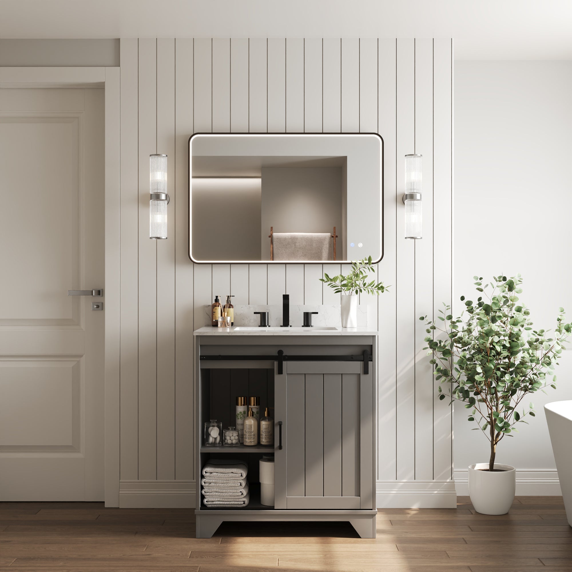 DeerValley 24"x 36"  LED Bathroom Vanity Mirror, Wall Mounted Lighted Mirrors with Black Metal Frame