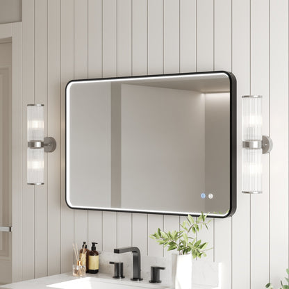 DeerValley 24"x 36"  LED Bathroom Vanity Mirror, Wall Mounted Lighted Mirrors with Black Metal Frame