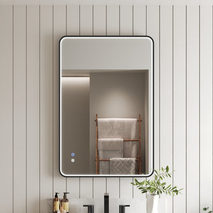 DeerValley 24"x 36"  LED Bathroom Vanity Mirror, Wall Mounted Lighted Mirrors with Black Metal Frame