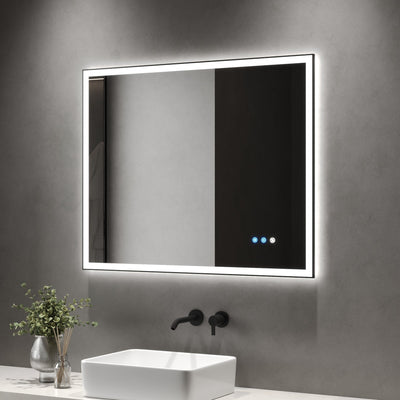 DeerValley 40"x 32" / 30"x 36"  LED Bathroom Vanity Mirror, Front and Backlit Matte Black Frame Lighted Vanity Mirrors
