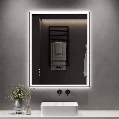 DeerValley 40"x 32" / 30"x 36"  LED Bathroom Vanity Mirror, Front and Backlit Matte Black Frame Lighted Vanity Mirrors